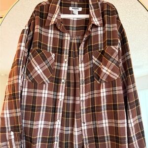 RSQ Brown Plaid Button Down Shirt